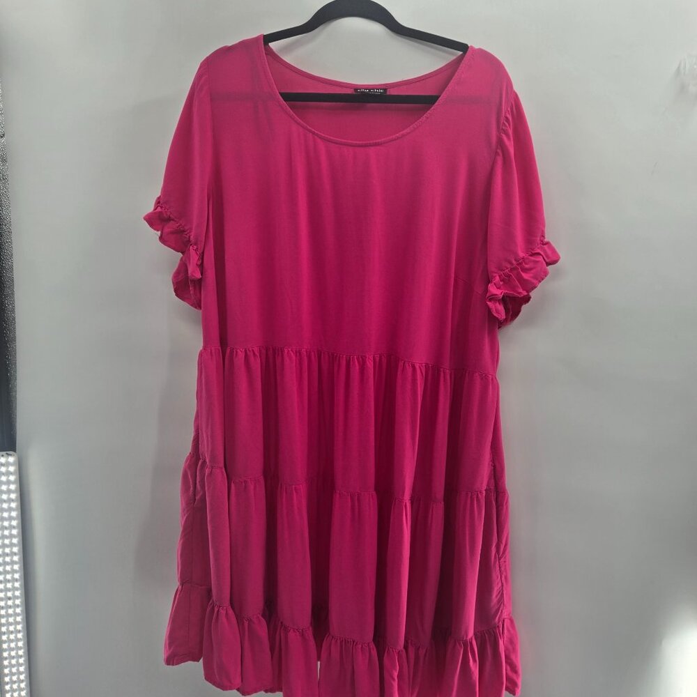 City Chic Fuscia Pink Nikki Short Sleeved Tiered Midi Dress Large/UK 20